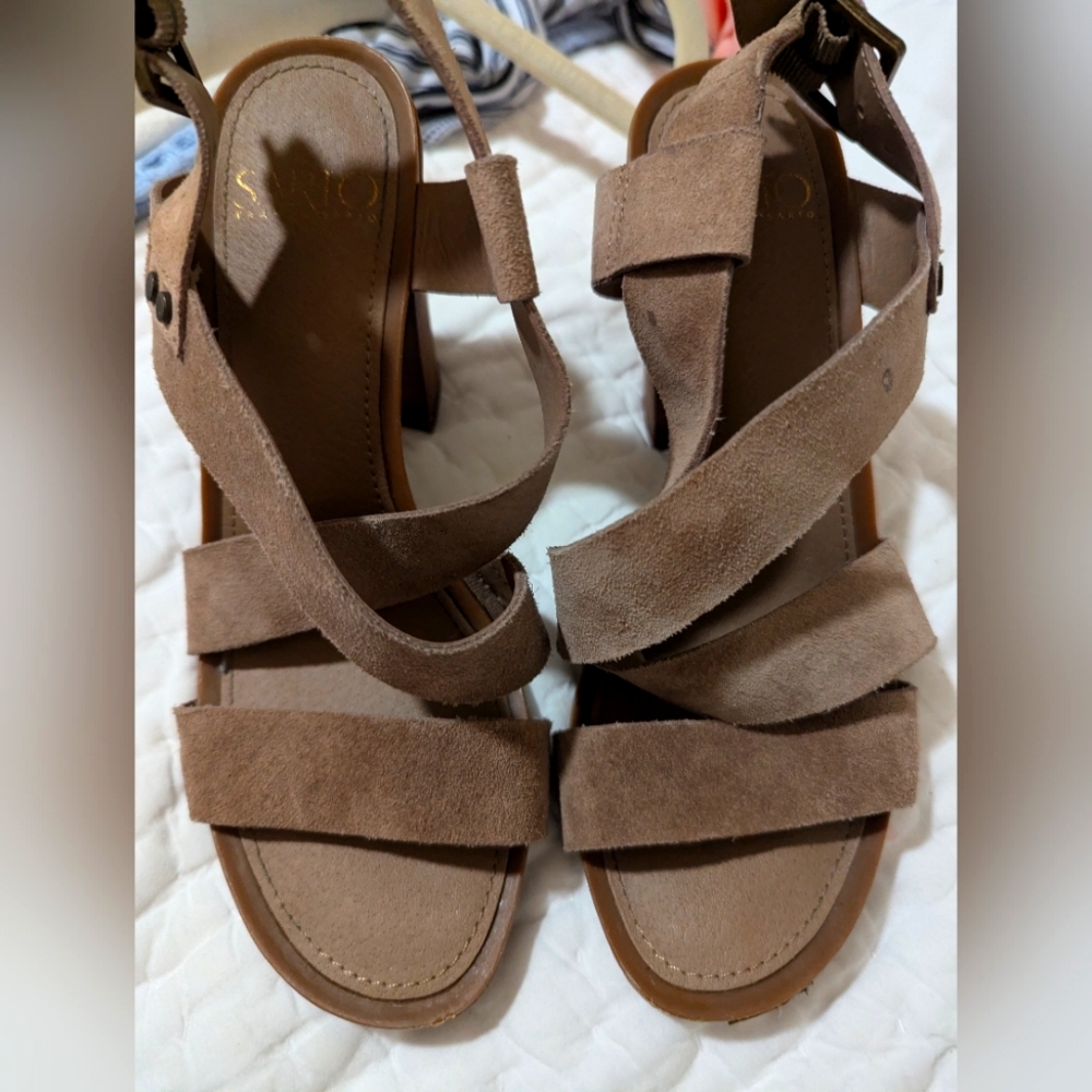 Sarto Strappy block heel suede shoes size 5.5